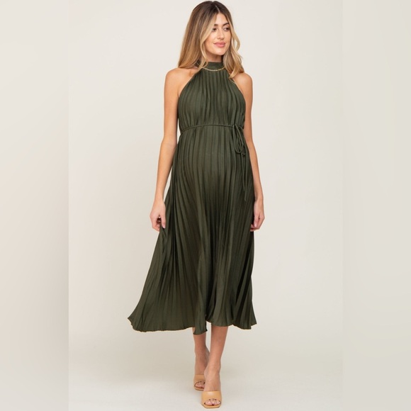 Pinkblush halter pleated crepe satin midi dress nwot - Picture 1 of 4